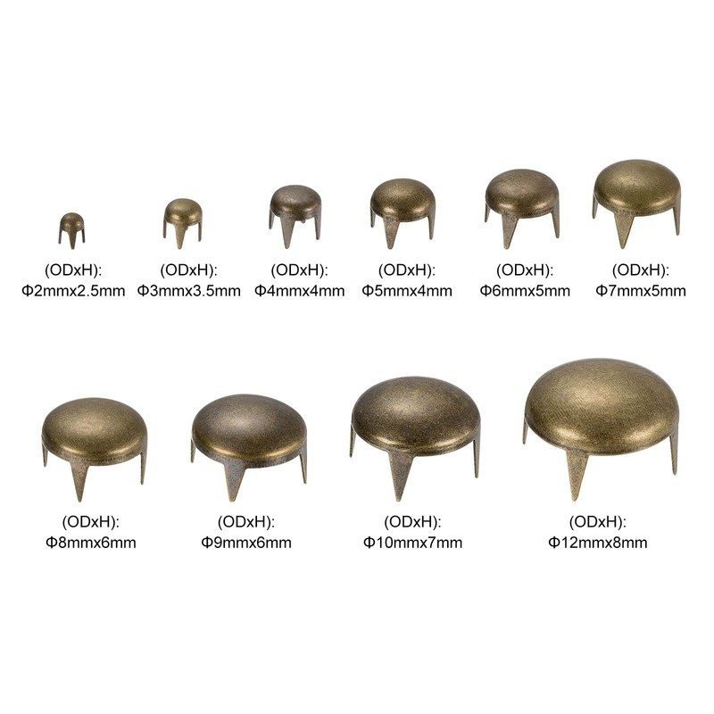 sourcing map 100Pcs Bronze Round Dome Rivets, 10 Sizes Brass