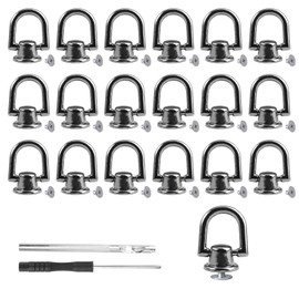 Pack of 20 D Ring Stud Screw Head with Screw, 15 mm Rivets with Pull Ring, D Ring Metal Screw Rivets, Rotating D Rings Rivets, Black Head Button Stud, for DIY Purse, Leather Collar, Belt, Handbag