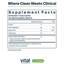 Hyperbiotics Vital Nutrients Organic Prebiotic Fiber Powder | Supports Gut Health and Digestive Regularity | Soluble Fiber Supplement for Women and Men | Vegan Organic Fiber Powder | 54 Servings