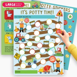 Sticker Chart for Potty Training - Construction Potty Chart for Toddlers Son Grandson - Boys Potty Training Reward Chart- Responsibility Chart for Kids - Train to Poop - by Central 23