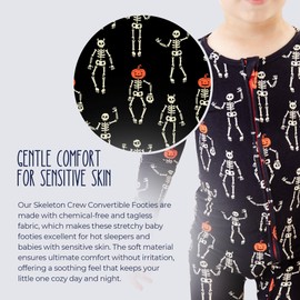 Dreamiere Skeleton Crew Convertible Footie Pajamas | Fabric Free of Harsh Chemicals | Two-Way Zipper | Tagless | Fold-Over Cuffs | Durable Wear - 12-18 M