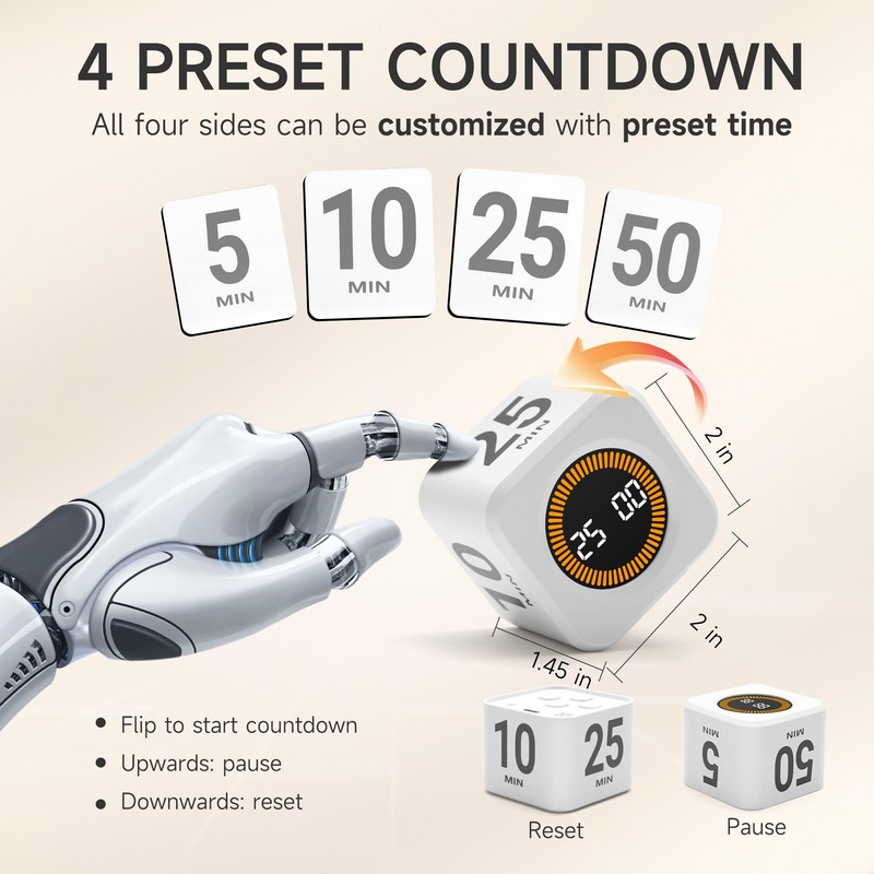 Exlliy Rotating Productivity Timer 5, 25, 10, 50 Minutes Preset,