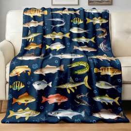 Fishing Blanket Gift for Men Boys Soft Flannel Fish Throw Blanket Funny Gift Idea for Fish Lovers Fishermen Angler 50"x40"
