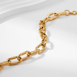 EVANYIZHOU Gold Paperclip Bracelet Vein Lines Rolo Cable Link Oval Paper Clip Chain Dainty Chunky Stainless Steel Jewelry for Women Men (Gold, 7.5inches)