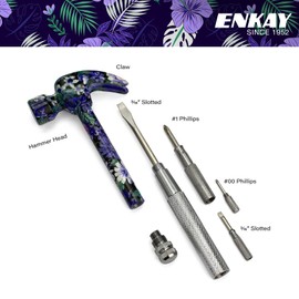 ENKAY - 6 in 1 Floral Hammer and Screwdriver, Multifunction Claw Hammer Tool with Flower Print (Pattern 5)