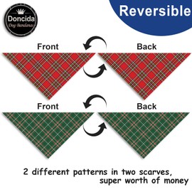 Doncida Red Green Buffalo Plaid Dog Bandanas for Christmas 2 Pack, Reversible Triangle Dog Scarf for Large and X-Large Dogs, Premium Durable Fabric Bibs for Pets (X-Large)