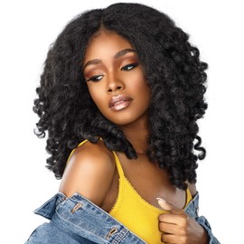 Sensationnel Curls Kinksandco Lace Wig - Money Maker Wide Lace Part Wig with Natural Preplucked Hairline for Natural 3C to 4C Hair Textures (1 JETBLACK)