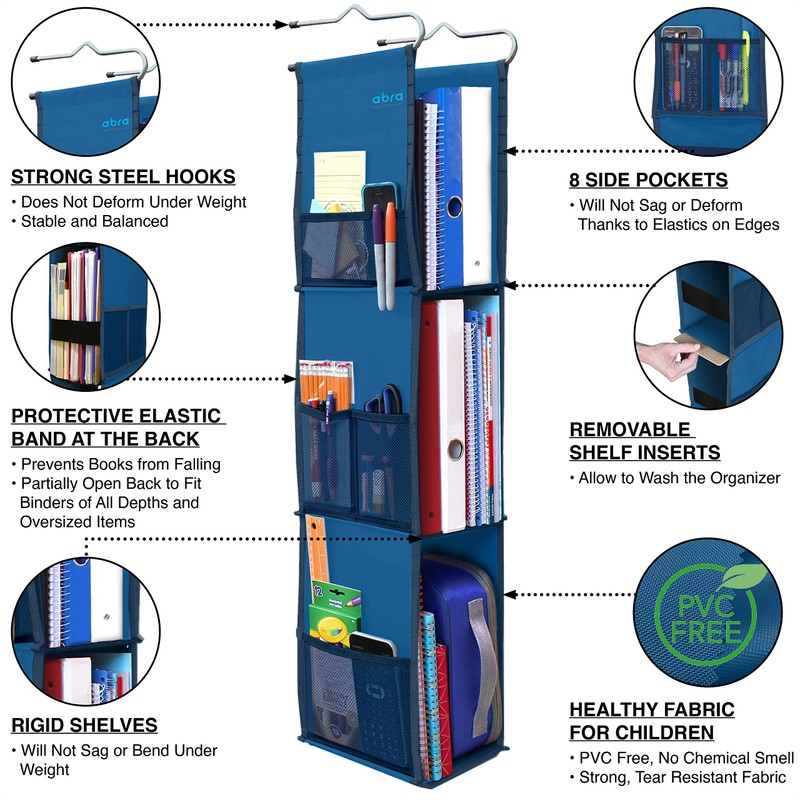 ABRA® 3 Shelf Hanging Locker Organizer for School, Gym, Work,