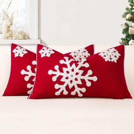 JOTOM Set of 2 Christmas Decorative Winter Snowflake Cushion Covers 40x60 cm Red Throw Pillow Covers Embroidery Cushion Cases Holiday Decor Soft Pillowcases for Couch Sofa Bedroom Car (Red)