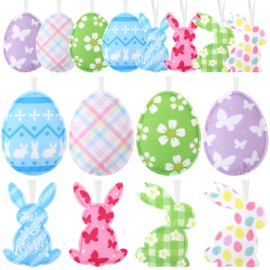 CCINEE 24Pcs Easter Egg Rabbit Ornaments Felt Hanging Ornament Decoration Colorful 3D Animal Easter Fabric Ornaments for Tree Baubles Table Shelf Festival Home Party Supply