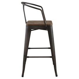 Modway Promenade Industrial Modern Steel Bistro Bar Stool with Arms and Bamboo Seat in Brown