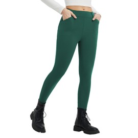 baleaf Womens Fleece Lined Leggings 4 Pockets Warm Thermal Winter Insulated Petite Pants Snow Cold Gear Green M