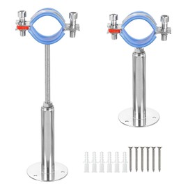2 Pack Stainless Steel Wall Mount Ceiling Mount Pipe Supports, Adjustable Pipe Strap Bracket Clamp with Screws for Pipe 15-19mm 1/2" Adjustable Height 110-145mm