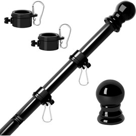 "GRAB IT NOW" Flag Poles for Outside House Stainless Steel Metal Black Flag Pole kit Tangle Free Residential Heavy Duty for Truck