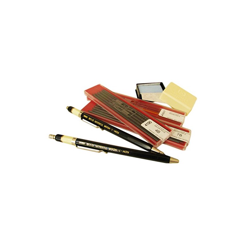 KOH-I-NOOR 5900 Metal Clutch Pencil + 7B+4B+coloured leads with rubber+paper