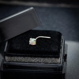 Jewelry Avalanche Solid 14K White Gold Natural 3mm Opal L-Shape Nose Stud, 22G L-Bend, Australian Opal, Unisex Nostril Ring Stud 14KNLS-30OPLWG