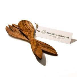 Das Olivenholzbrett® 2-Piece Salad Servers / Serving Cutlery Made of Olive Wood - Spoon and Fork - Kitchen Aid 25 cm