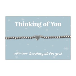 WishStrings “Thinking of You” Stainless Steel Beaded Stretch Bracelet | Heart Charm Gift for Sympathy, Tough Times & Support | Comfort & Encouragement Jewelry for Loved Ones