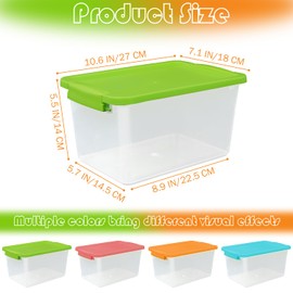 Stackable Storage Bins with Lids, 4 Pack Small Plastic Cubby Containers, 10.6x7x5.5 Inch Organizing Bins for Classroom, Toy Organizer, Book Bin Storage, Stackable Cubby Containers for Home & Office