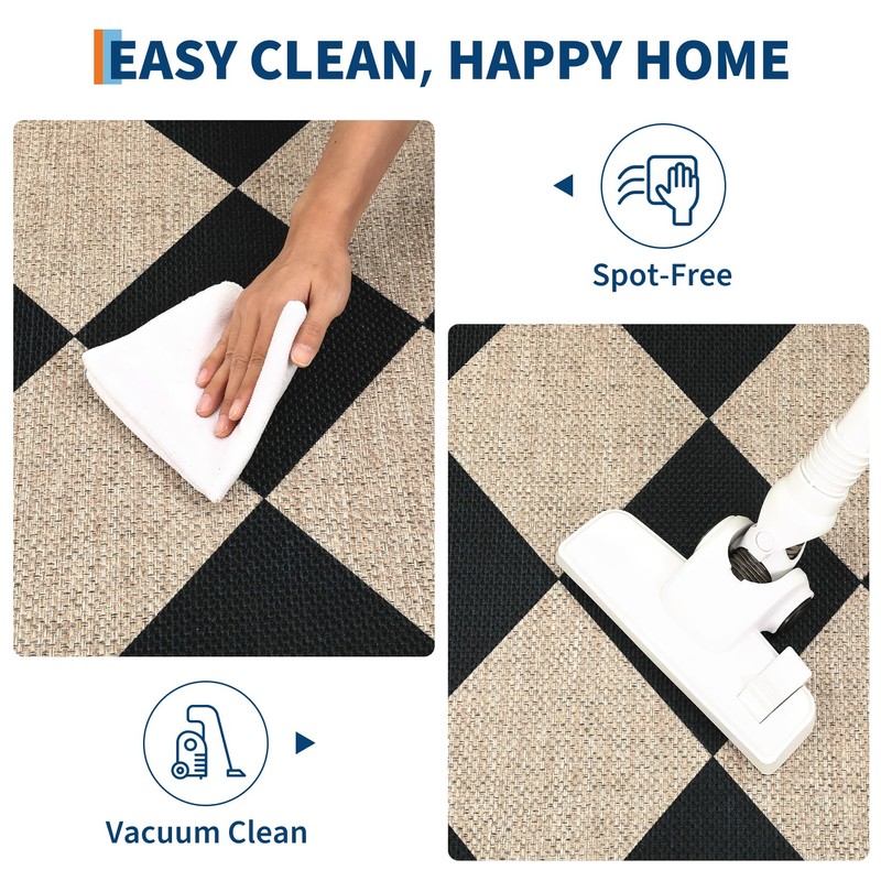 GarveeHome Checkered Easy Jute 3x5 Entryway Rug Machine Washable