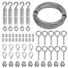 Sanuke M6 Turnbuckles for Cables Wire Kit, 100FT 1/8" Wire Rope 368 lbs Breaking Strength, 304 Stainless Steel Turnbuckle Cable Tensioner Kit, for String Lights Sun Shade Sail Garden Wire