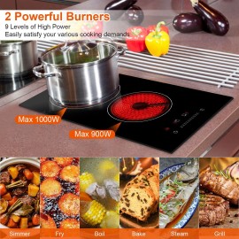 Portable 1900W Dual Burner Electric Cooktop Touch Control Timer Universal Compatibility with Wok Stainl Ceramic Stovecolor: black Color
