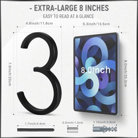 VONDERSO 8 Inch Large House Numbers for Outside, Zinc Alloy Address Numbers with Weatherproof Rust-Resistant Powder Coating, Heavy-Duty Door Numbers for Home or Business (Number 3, Matte Black)