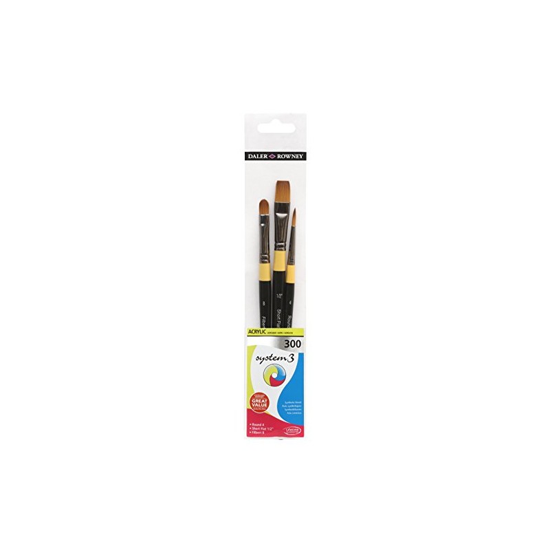 Daler-Rowney System3 Acrylic Brush, Synthetic Hair, Short Handle, Round, Short