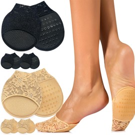6 Paare Füßlinge Damen, Zehensocken, Unsichtbare Halbsocken, Atmungsaktive Ballerina Socken, Zehlinge Socken mit Rutschfestem Silikonpunkte, Vorfußsocken Zehentopper Liner für High Heels