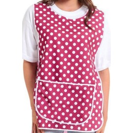 Ladies Polka Dot Design With Piping Tabard Apron Overalls Front Pocket Stylish Tabards for Women Casual Aprons for Women to Use in Home Kitchen Restaurants Coffee Shops UK Made (Wine, S)
