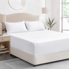 Tifschlaf King Size Fitted Sheet - White Kingsize Bed Sheet Extra Deep Pocket 16 inch (40 cm), Soft Brushed Microfiber Mattress Bottom Sheet, 150x200cm