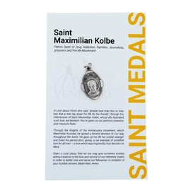 1" Saint and Holy Subject Medal with Prayer Card | Over 25 Different Saints | Durable and Detailed Charm | Pendant Medal Carded with Prayer | Christian Jewelry (St. Maximilian Kolbe)