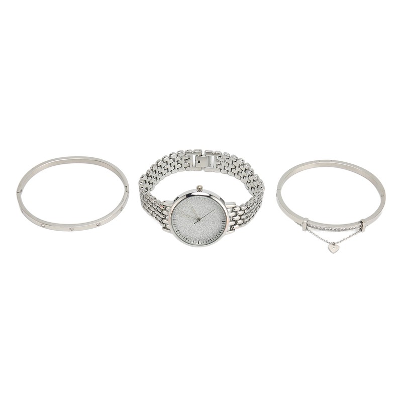 3pcs Women Watch Rhinestone Bracelet Set Accurate Time Stylish Waterproof