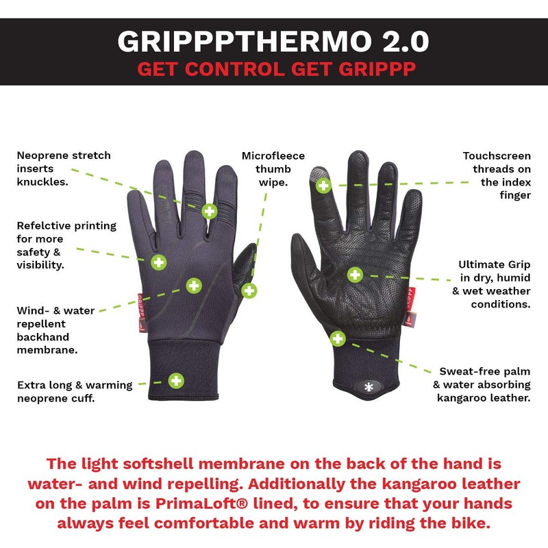 GRIPPP THERMO 2.0 Gloves, Black, S 72177S (Hirzl)