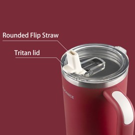 SILICANICE Red Soft Touch Body & Detachable MacStraw,40 Oz Stainless Steel Insulated Tumbler with Deep cleaning Straw & Handle,Dishwasher Safe, Thermal Cup for Cupholder Compatible for Travel