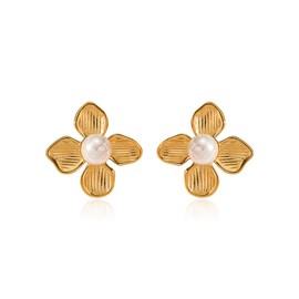 IvoryHaid Gold Flower Stud Earrings,14K Gold Plated Gold Flower Stud Earrings for Women 925 Sterling Silver Post Hypoallergenic Floral Earrings Trendy Jewelry Gifts