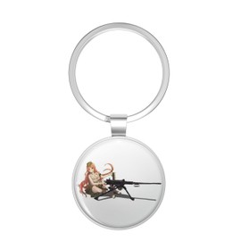 BKR Graphics military anime girl Metal Double Sided Key Chain Keychain