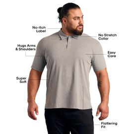 True Classic Polo Shirts for Men – Mens Polo Shirts Short Sleeve Cotton, Personalized Custom Cut, Pack of 1, Heather Gray, L