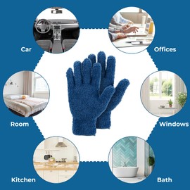 2 Pairs Car Microfibre Dust Gloves Washable Dusting Cleaning Glove Coral Fleece Gloves for Kitchen House Blinds Lamps Furniture and Hard to Access Corner Gaps