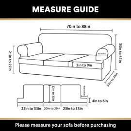 PrinceDeco T Cushion Sofa Slipcover 4 Pieces Sofa Covers for T Cushion Couch Soft Sofa Slip Covers Furniture Protector with 3 Individual T Shape Seat Covers (70"-88") Washable, Grey