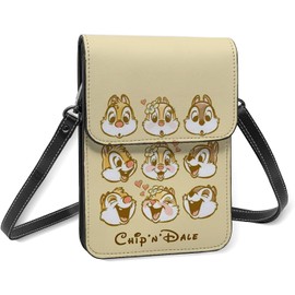 Barasu Chip and Dale Smartphone Pouch, Genuine Leather, Shoulder Bag, Thin, Women's, Men's, Mini Pouch, Popular, Wallet, Crossbody Bag, As shown in Figure