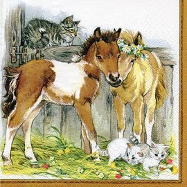 20 Napkins Horses and Cats in the Yard Farm Animals Table Decoration 33 x 33 cm