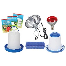 Double-Tuf Chicken and Poultry Starter Kit with Heat Lamp, Light Bulb, Feeders, Waterer, and Guide Book for Backyard Outdoor Chick Farmers (Item No. DTBPKIT)