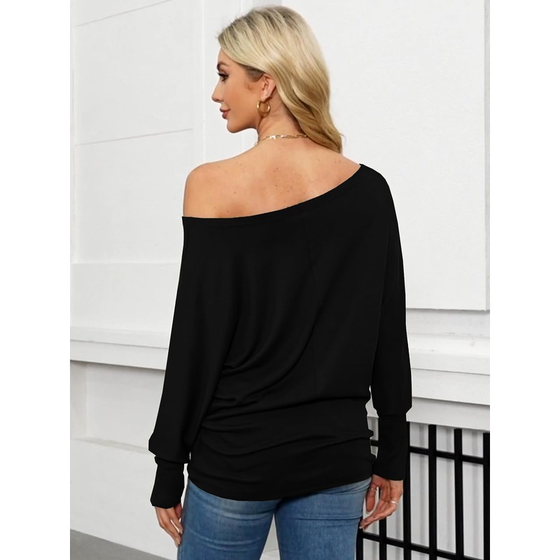 Eniloyal Long Sleeve Women's Off Shoulder Top Batwing Long Sleeve