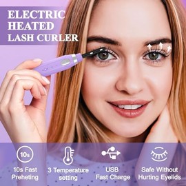 SILKSENCE USB Rechargeable Heated Eyelash Curler, 3‑Level Adjustable Heat Lash Wand with Protective Comb, Quick‑Warm Cordless Curler for Natural Lift, Purple