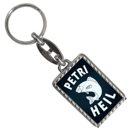 Petri Heil Fish Keyring with Border for Anglers and Fishermen Pendant for Key Ring with Fish Motif as a Gift for Fishermen who can use some luck when fishing, Border