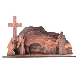 Healthy Floyds Risen Empty Tomb Easter Scene – Wooden Resurrection Cross Decor for Tiered Tray, Religious Easter Nativity Display, Tabletop & Shelf Decoration for Home or Office (Dark Brown)