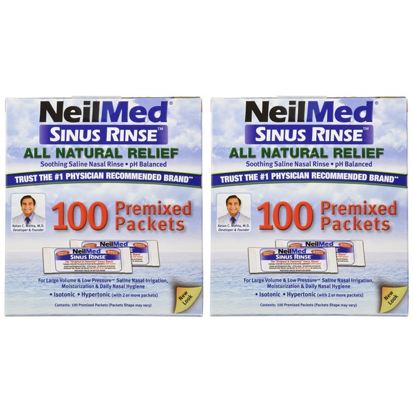 NeilMed Sinus Rinse 100 Salt Premixed Packets for Allergies & Sinus (Pack of 2)