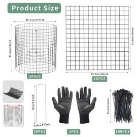 5 Packs 14" x 14"Wire Plant Protectors Wire Plant Cages Metal Mesh Plant Cage,15pcs Plant Protectors from Animals,Garden Wire Protection from Rabbits Chickens Bunny for Outdoor Plant Vegetables Flower