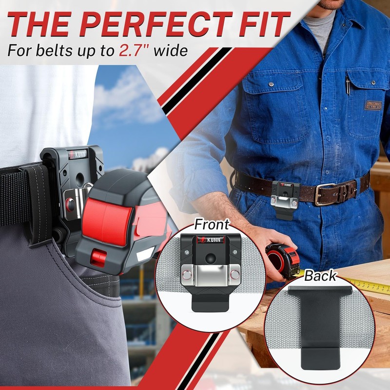 KUNN Tape Measure Holder for Belt Universal Clip Fits Wide